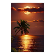 Golden Sunset Paradise | Tropical Beach Wall Poste