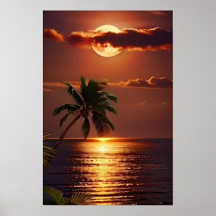 Golden Sunset Paradise   Tropical Beach Wall Poste Poster