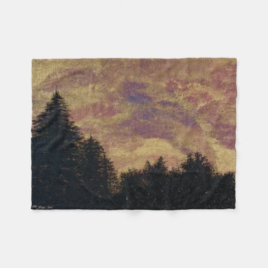 "Golden Sunset Pines" Artwork Throw by All Joy Art Fleece Deken (Voorkant (Horizontaal))