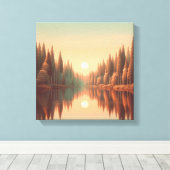 Golden Sunset Reflections by Quiet Pine Lake Canvas Afdruk (Insitu (Houten vloer))