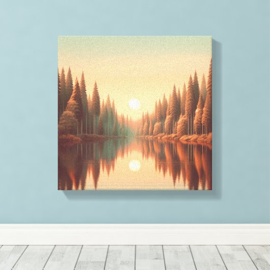 Golden Sunset Reflections by Quiet Pine Lake Canvas Afdruk (Insitu (Houten vloer))