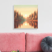 Golden Sunset Reflections by Quiet Pine Lake Canvas Afdruk (Insitu (Woonkamer))
