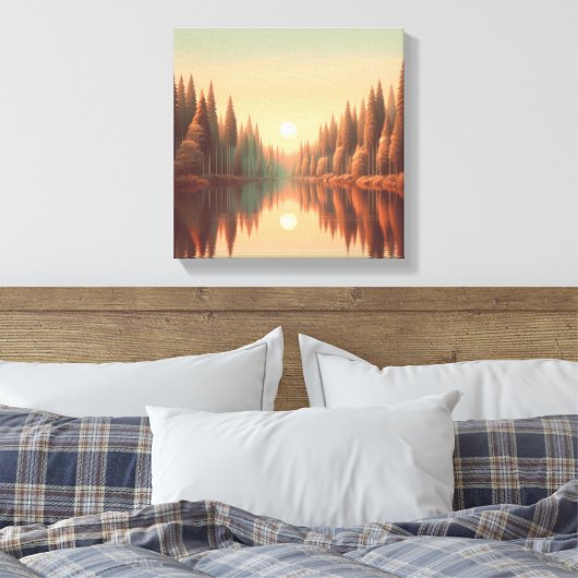 Golden Sunset Reflections by Quiet Pine Lake Canvas Afdruk (Insitu (Slaapkamer))