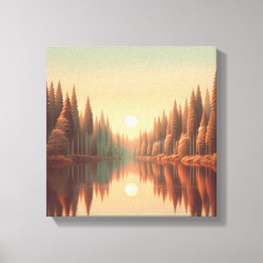 Golden Sunset Reflections by Quiet Pine Lake Canvas Afdruk (Voorkant)