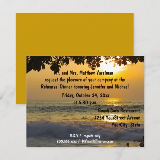 Golden Sunset Rehearsal Dinner Kaart (Voorkant / Achterkant)