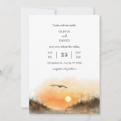 Golden Sunset Sandy Dunes Waterverf Beach Wedding Kaart (Voorkant)