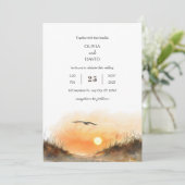 Golden Sunset Sandy Dunes Waterverf Beach Wedding Kaart (Staand voorkant)
