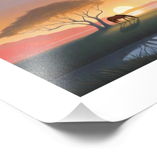 Golden Sunset Savanna Horse Peace Home Foto Afdruk (Hoek)