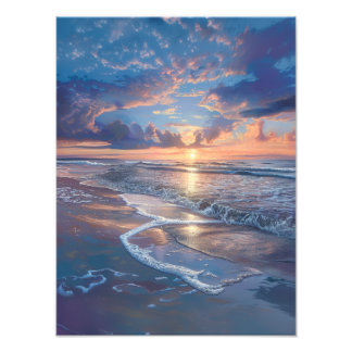 Golden Sunset Serenity - Rustige Strandmuurkunst Foto Afdruk
