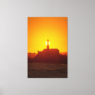 Golden Sunset Silhouette of Farol da Barra Salvado Canvas Afdruk