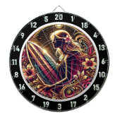 Golden Sunset Surfer met Neon Glow Dartbord (Voorkant)