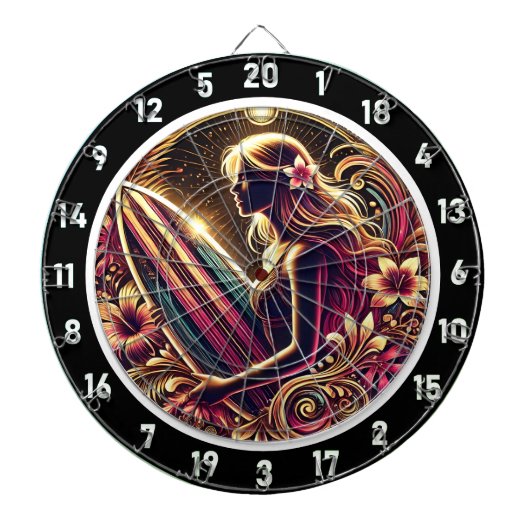 Golden Sunset Surfer met Neon Glow Dartbord (Voorkant)