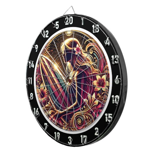 Golden Sunset Surfer met Neon Glow Dartbord (Voorkant Rechts)