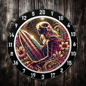 Golden Sunset Surfer met Neon Glow Dartbord