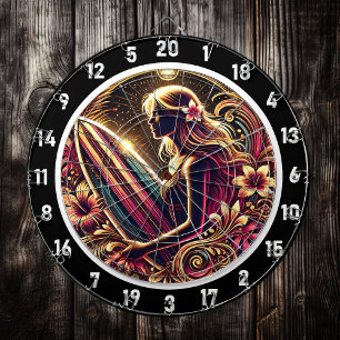 Golden Sunset Surfer met Neon Glow Dartbord