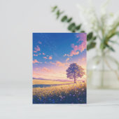 Golden Sunset Tree and Starry Sky Briefkaart (Staand voorkant)