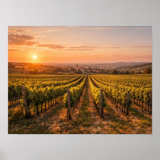 Golden Sunset Vineyard Poster - Tuscan Landscape (Voorkant)
