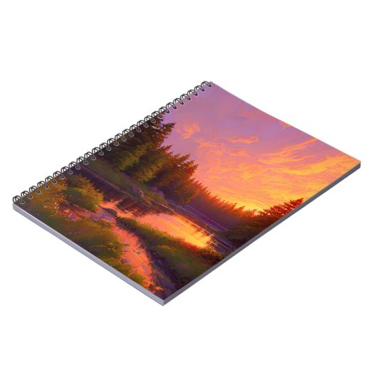 Golden Sunset's Embrace in het dennenbos Notitieboek (Linkerzijde)