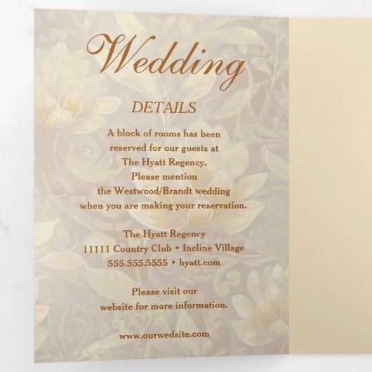 Golden Sunshine Bloemen bruiloft Drieluik Uitnodiging (Binnenzijde eerst)