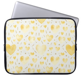 Golden Sunshine Watercolor Hearts Laptop Sleeve