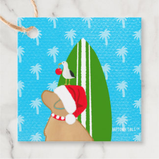 Golden Surf Dog Christmas Flat Gift Card Bedankjes Labels