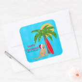 Golden Surf Dog Palm Tree Sunshine Christmas Vierkante Sticker (Envelop)