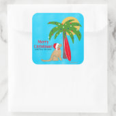 Golden Surf Dog Palm Tree Sunshine Christmas Vierkante Sticker (Tas)