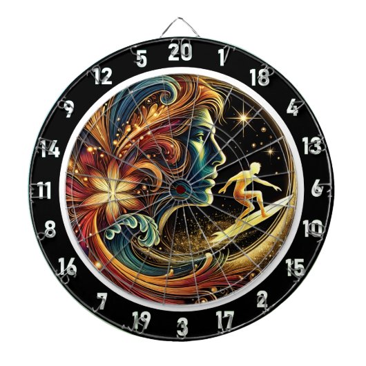 Golden Surfer Riding Sunset Wave Art Dartbord (Voorkant)