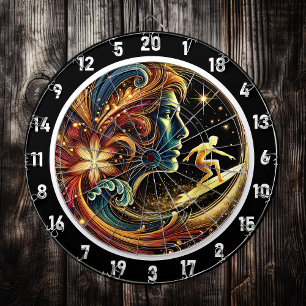 Golden Surfer Riding Sunset Wave Art Dartbord