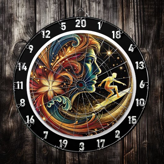 Golden Surfer Riding Sunset Wave Art Dartbord