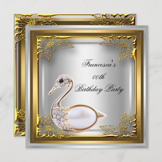 Golden Swan Elite Elegant Verjaardagsfeest Wit Kaart (Voorkant / Achterkant)