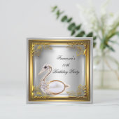 Golden Swan Elite Elegant Verjaardagsfeest Wit Kaart (Staand voorkant)