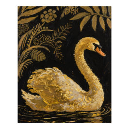 Golden Swan op een Midnight Pond Perfect Poster