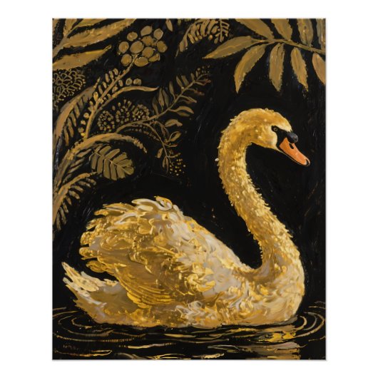 Golden Swan op een Midnight Pond Perfect Poster (Voorkant)