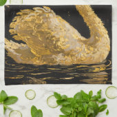 Golden Swan op een Midnight Pond Theedoek (Gevouwen)