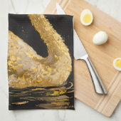 Golden Swan op een Midnight Pond Theedoek (Quarter Fold)