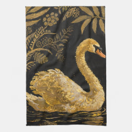Golden Swan op een Midnight Pond Theedoek