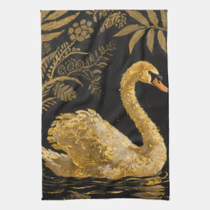 Golden Swan op een Midnight Pond Theedoek