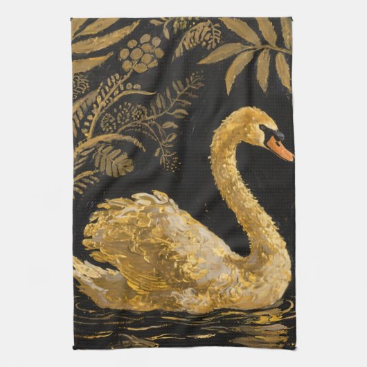 Golden Swan op een Midnight Pond Theedoek (Verticaal)