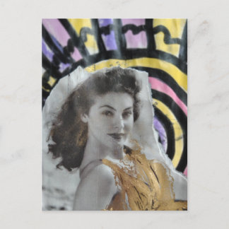 Golden Swimsuit Woman in 1939 beach collage art Briefkaart