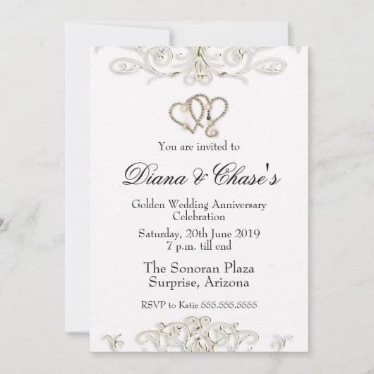 Golden Swirl 50th Jubileum Invite Kaart (Voorkant)