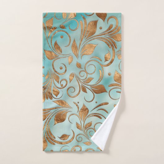 Golden Swirl Branches op licht Blauwgroen Bad Handdoek (Handdoek)