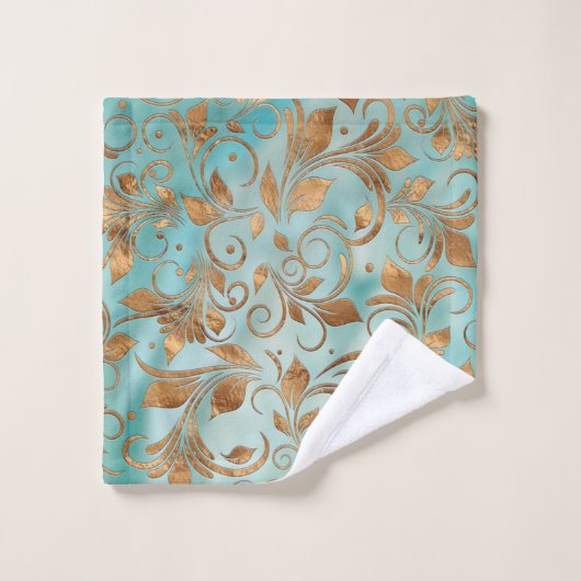 Golden Swirl Branches op licht Blauwgroen Bad Handdoek (Wasdoekje)