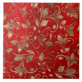 Golden Swirl Branches op red Tegeltje (Voorkant)