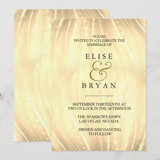 Golden Swirl Simple Modern Typography Wedding Kaart (Voorkant / Achterkant)