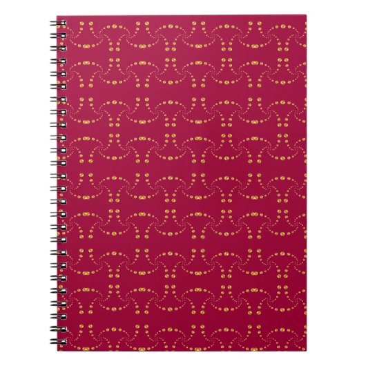 Golden Swirling Polka Dots on Burgundy Red Notitieboek (Voorkant)