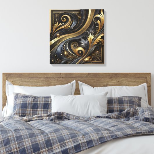 Golden Swirls and Curves Canvas Art (Insitu (Slaapkamer))