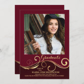 Golden Swirls Foto Afstuderen Aankondiging (Voorkant / Achterkant)