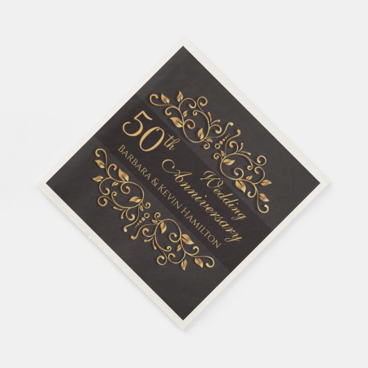 Golden swirls on black 50th Wedding Anniversary Servet (Hoek)