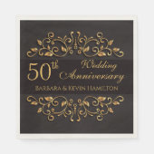 Golden swirls on black 50th Wedding Anniversary Servet (Voorkant)